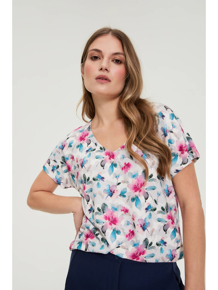 Moodo Bela bluza z V-izrezom Moodo