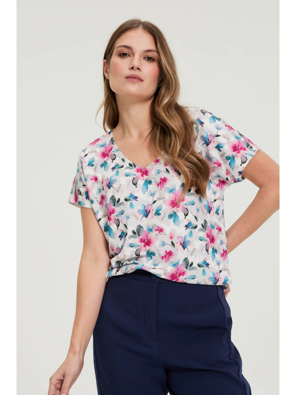 Moodo Bela bluza z V-izrezom Moodo