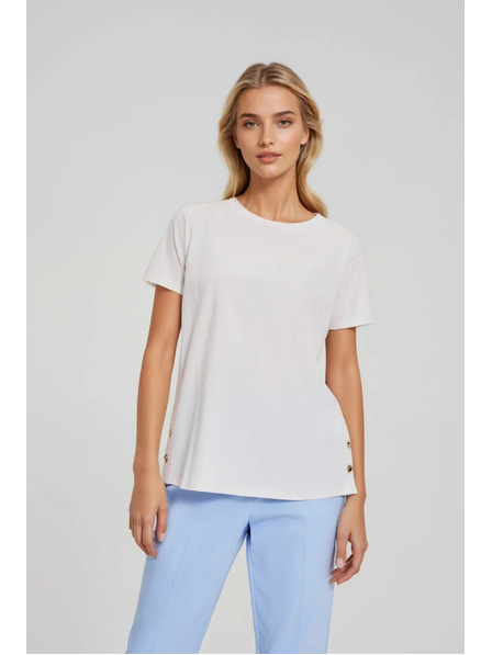 Moodo Bela bluza z okrasnimi gumbi Moodo