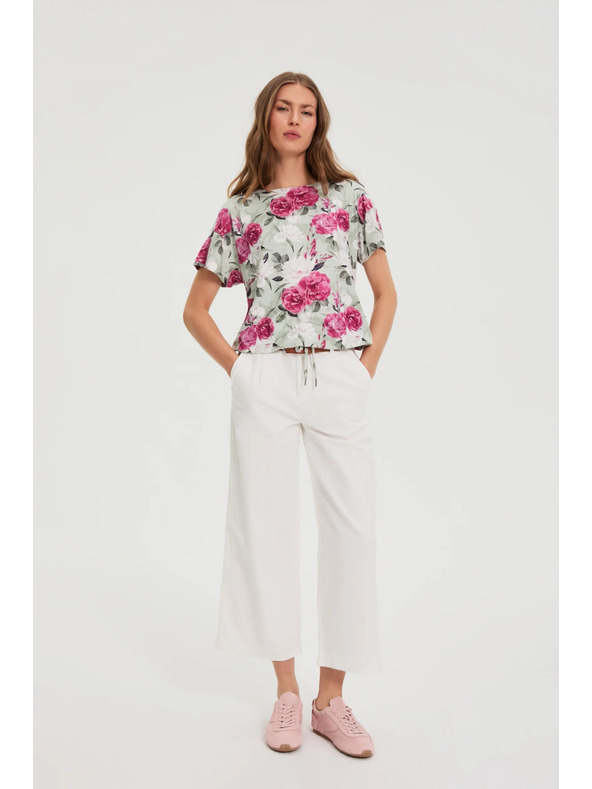 Moodo Olivno zelena cvetlična bluza z vezavo Moodo