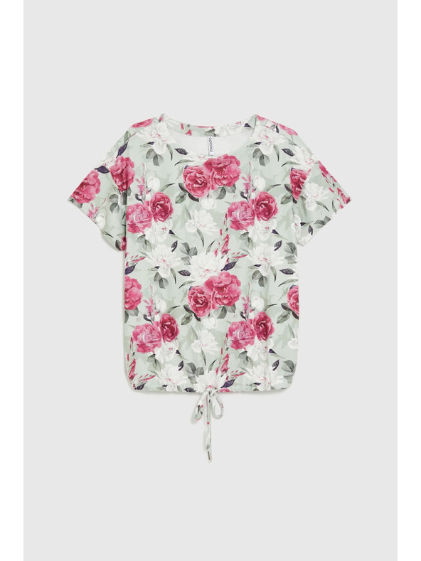 Moodo Olivno zelena cvetlična bluza z vezavo Moodo