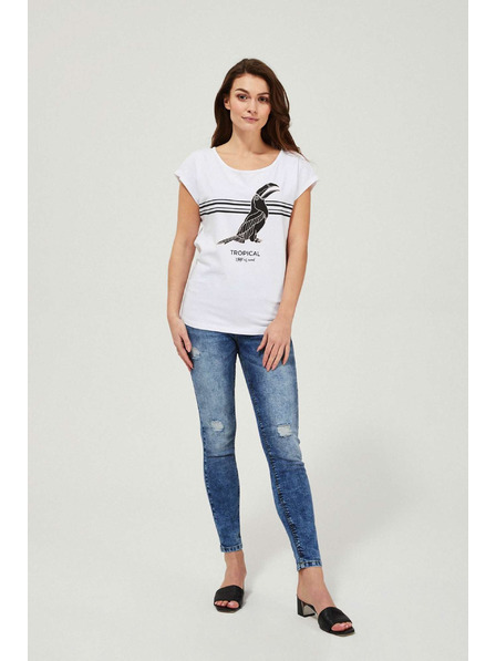 Moodo Ozke kavbojke s srednjim pasom in obrabljenimi deli modre barve Moodo