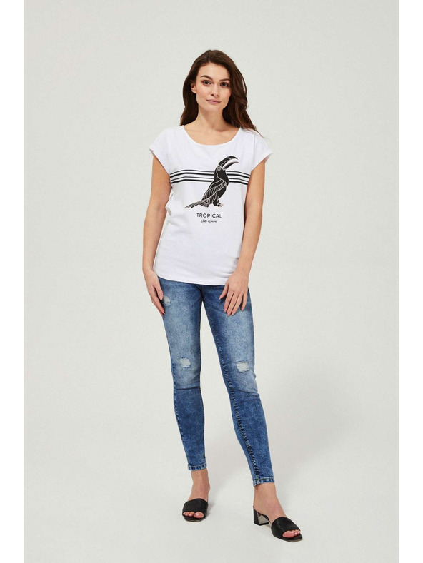 Moodo Ozke kavbojke s srednjim pasom in obrabljenimi deli modre barve Moodo