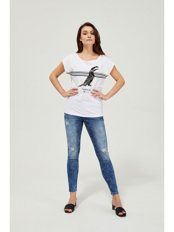 Moodo Ozke kavbojke s srednjim pasom in obrabljenimi deli modre barve Moodo