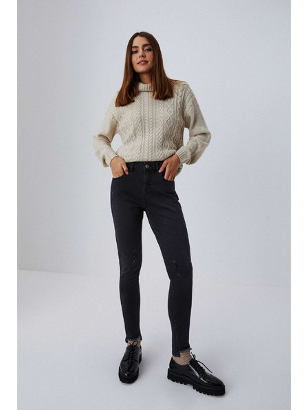 Moodo Skinny kavbojke s srednjim pasom in raztrganimi hlačnicami grafitne barve Moodo