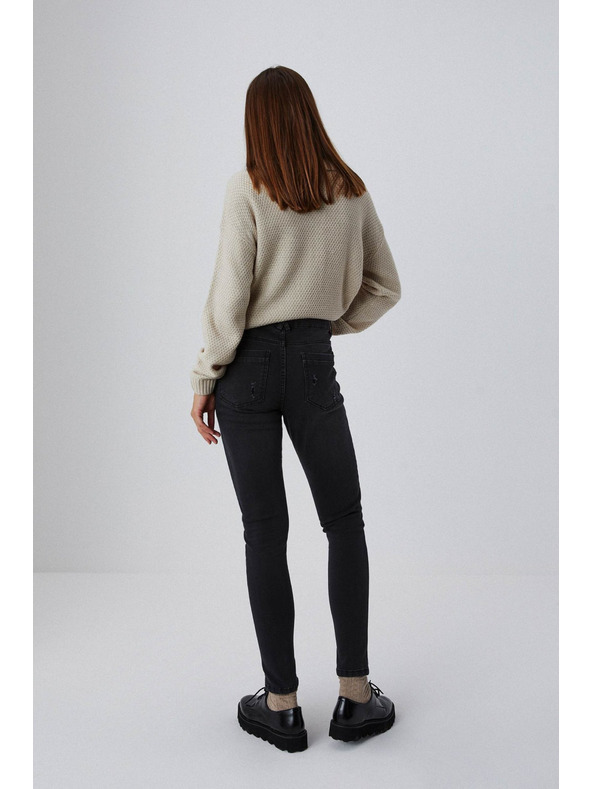 Moodo Skinny kavbojke s srednjim pasom in raztrganimi hlačnicami grafitne barve Moodo