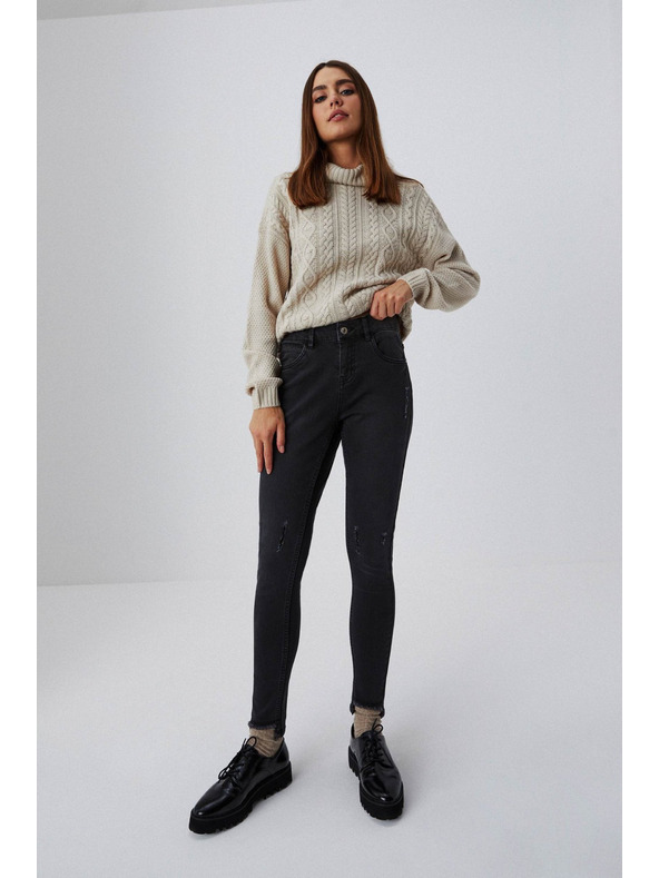 Moodo Skinny kavbojke s srednjim pasom in raztrganimi hlačnicami grafitne barve Moodo