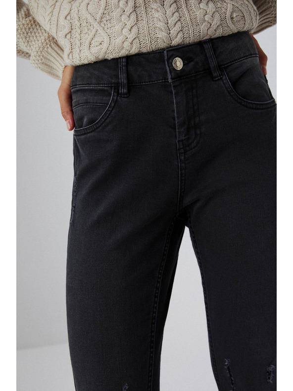 Moodo Skinny kavbojke s srednjim pasom in raztrganimi hlačnicami grafitne barve Moodo