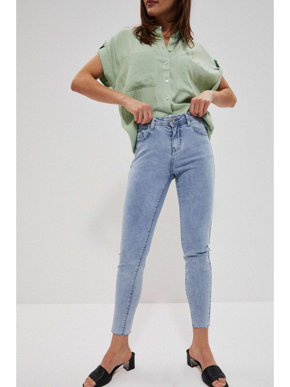 Moodo Svetlo modre džínsy srednjega pasu z žepi Moodo