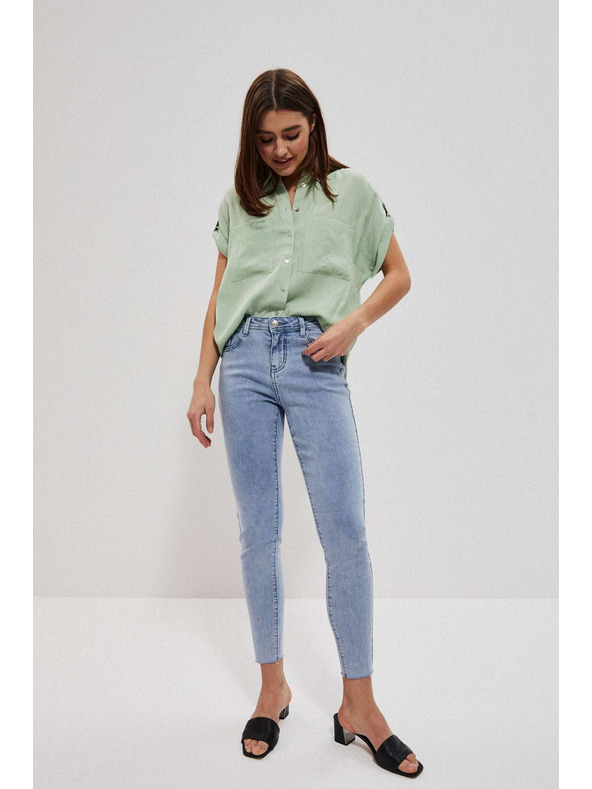 Moodo Svetlo modre džínsy srednjega pasu z žepi Moodo