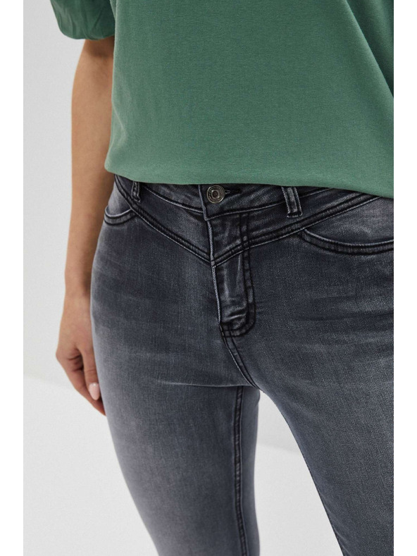 Moodo Grafitne džínsy visokega pasu z odrgnjeninami na stegnih Moodo