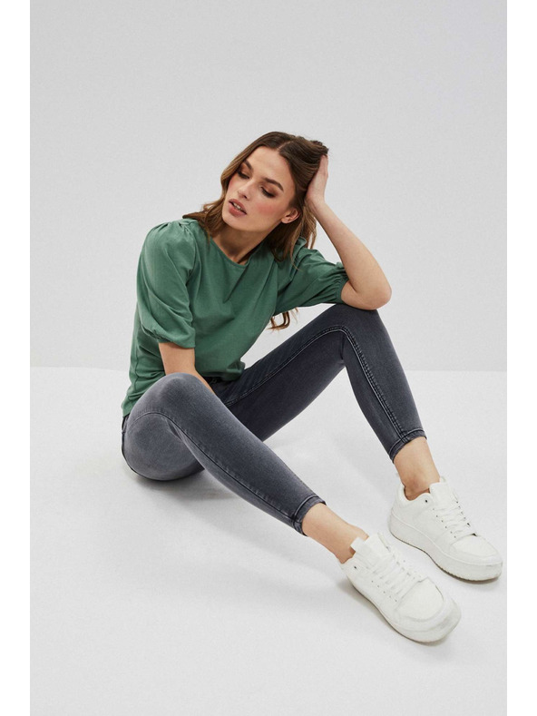 Moodo Grafitne džínsy visokega pasu z odrgnjeninami na stegnih Moodo