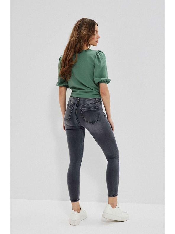 Moodo Grafitne džínsy visokega pasu z odrgnjeninami na stegnih Moodo