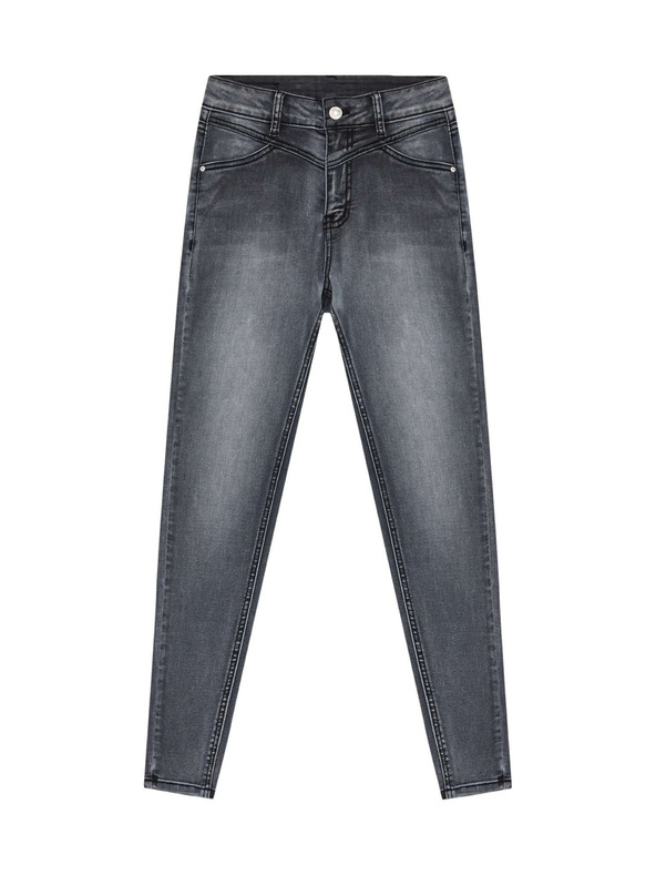 Moodo Grafitne džínsy visokega pasu z odrgnjeninami na stegnih Moodo