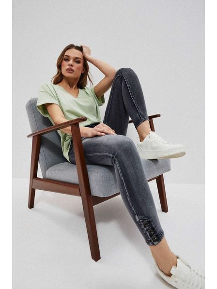 Moodo Skinny džínsy s srednjim pasom z odrgnjeninami grafitne barve Moodo