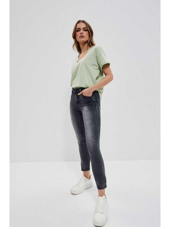 Moodo Skinny džínsy s srednjim pasom z odrgnjeninami grafitne barve Moodo