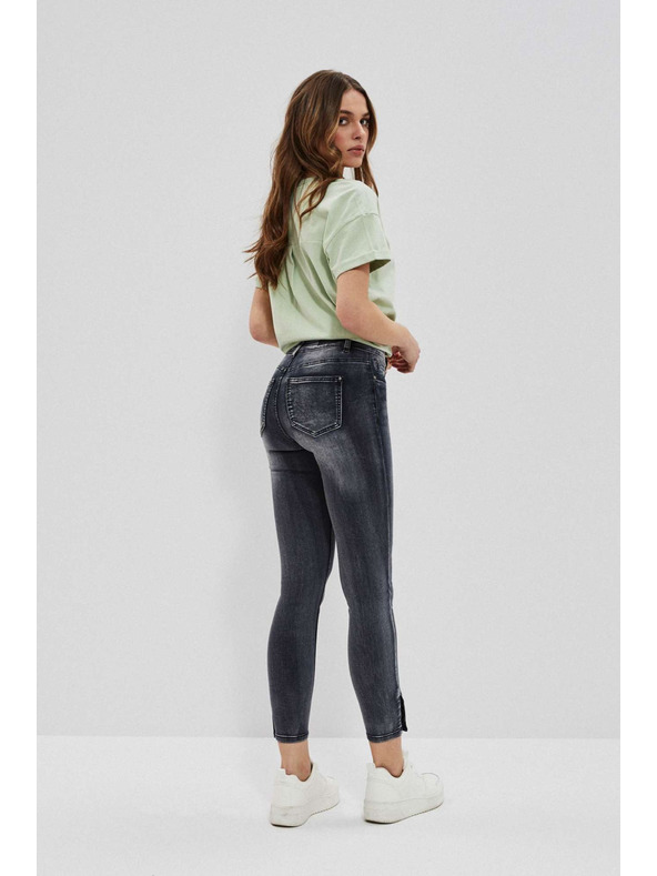 Moodo Skinny džínsy s srednjim pasom z odrgnjeninami grafitne barve Moodo