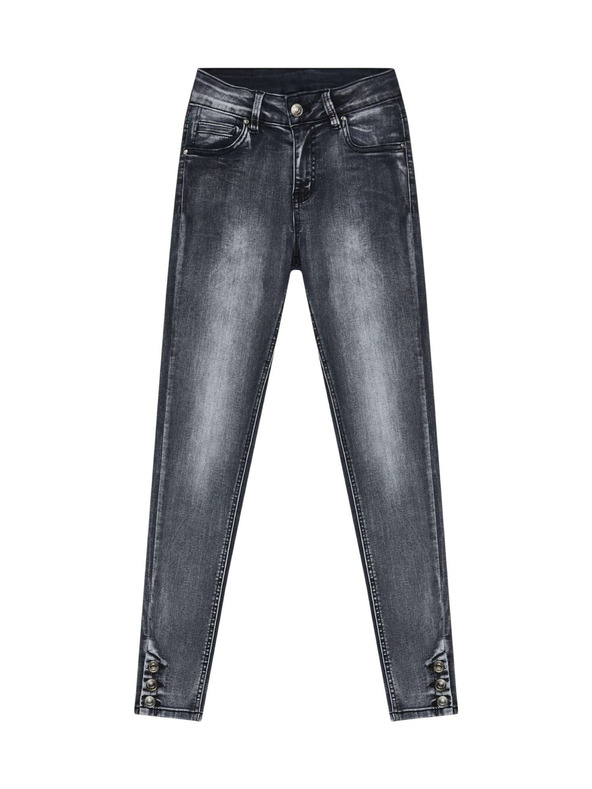 Moodo Skinny džínsy s srednjim pasom z odrgnjeninami grafitne barve Moodo