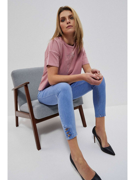 Moodo Modre džínsy srednjega pasu z gumbi na hlačnicah Moodo