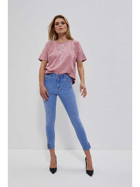 Moodo Modre džínsy srednjega pasu z gumbi na hlačnicah Moodo