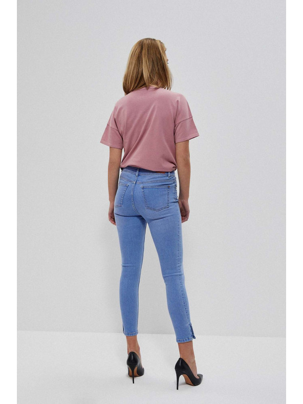 Moodo Modre džínsy srednjega pasu z gumbi na hlačnicah Moodo