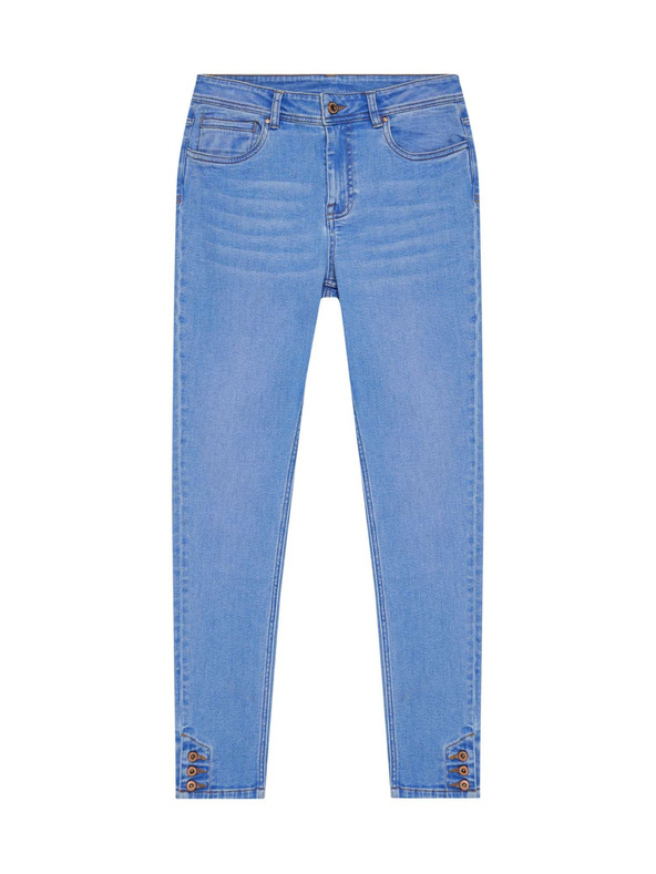 Moodo Modre džínsy srednjega pasu z gumbi na hlačnicah Moodo