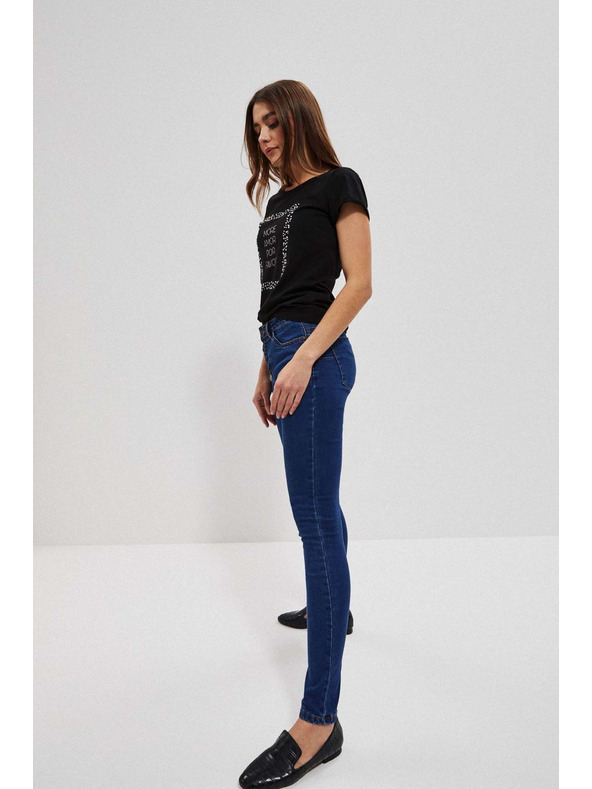 Moodo Džínsy push up z gumbi temno modre barve Moodo