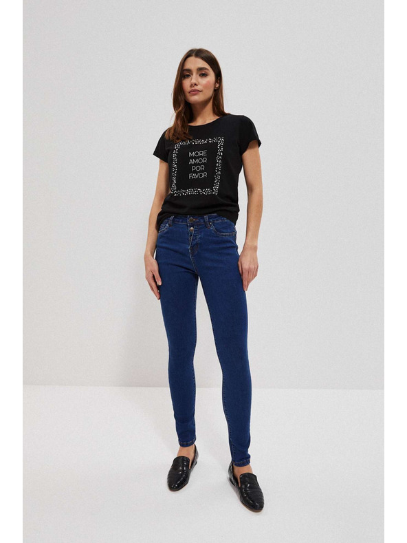 Moodo Džínsy push up z gumbi temno modre barve Moodo