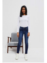 Moodo Džínsy push up z odrgnjeninami na stegnih temno modre barve Moodo