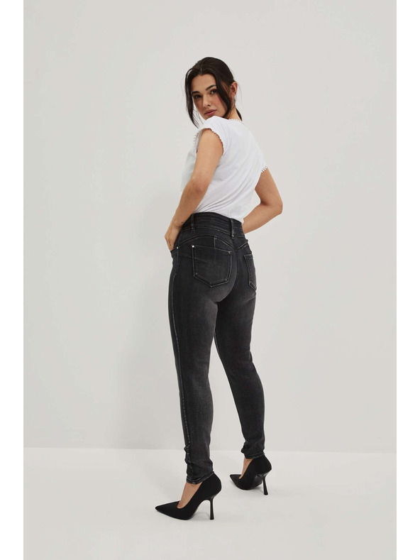 Moodo Grafitne skinny jeans hlače z dvojnim gumbom Moodo