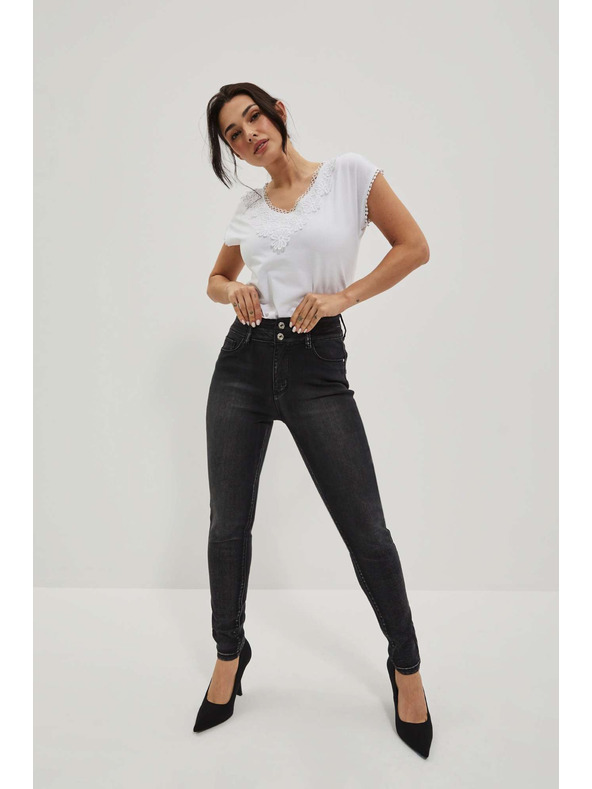 Moodo Grafitne skinny jeans hlače z dvojnim gumbom Moodo