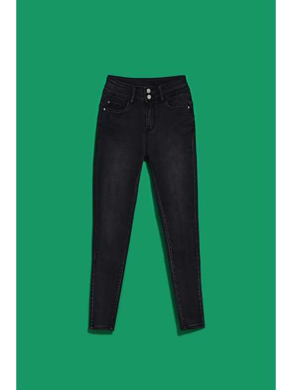 Moodo Grafitne skinny jeans hlače z dvojnim gumbom Moodo