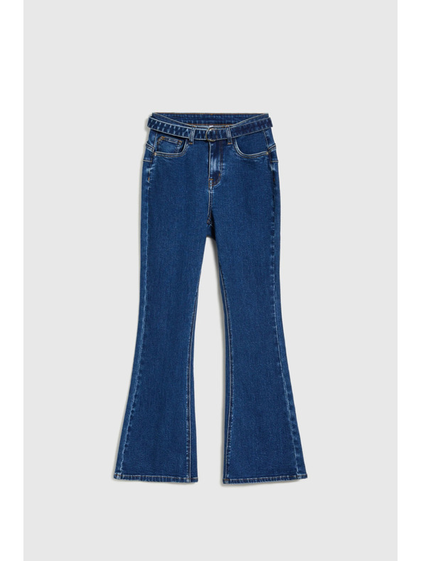 Moodo Temno modre zvonaste jeans hlače Moodo