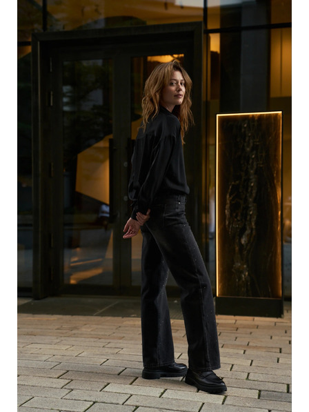 Moodo Grafitne jeans hlače z bleščicami Moodo