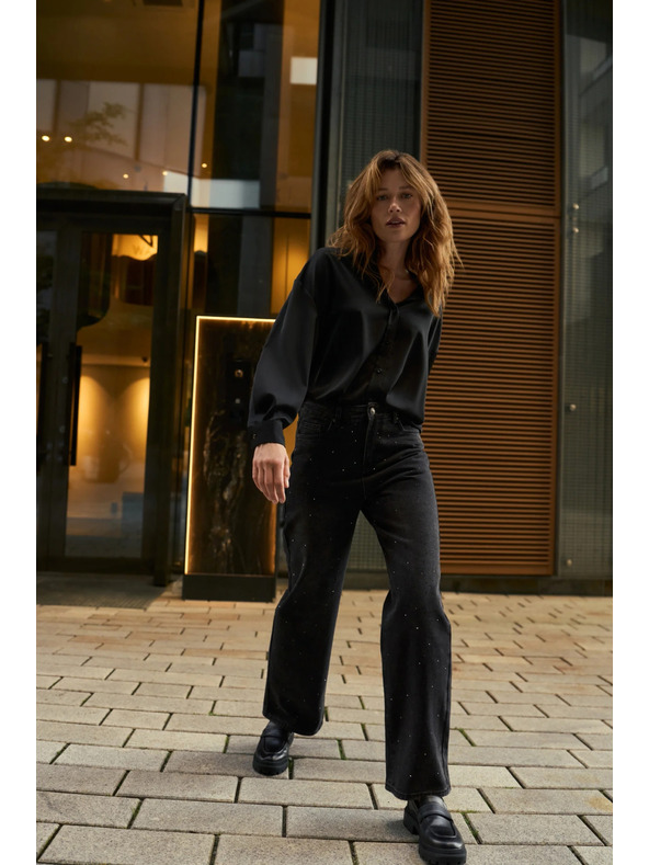 Moodo Grafitne jeans hlače z bleščicami Moodo