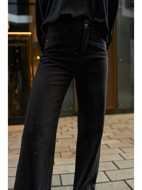 Moodo Grafitne jeans hlače z bleščicami Moodo