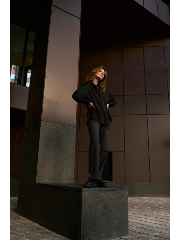 Moodo Grafitne jeans hlače z bleščicami Moodo