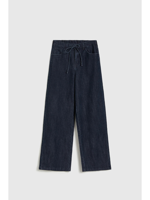 Moodo Temno modre jeans hlače z wide leg krojem Moodo