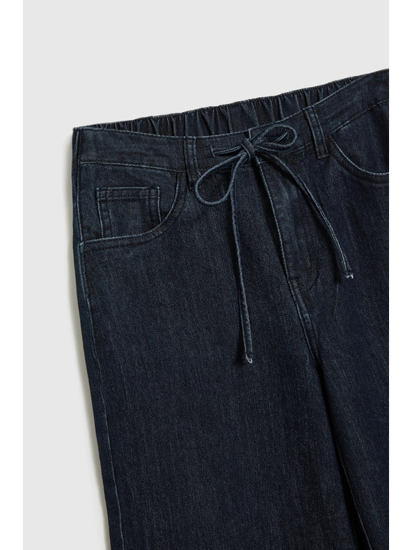 Moodo Temno modre jeans hlače z wide leg krojem Moodo