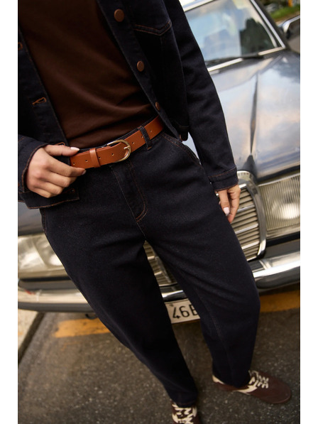 Moodo Temno modre jeans hlače z pasom Moodo