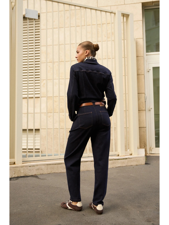 Moodo Temno modre jeans hlače z pasom Moodo