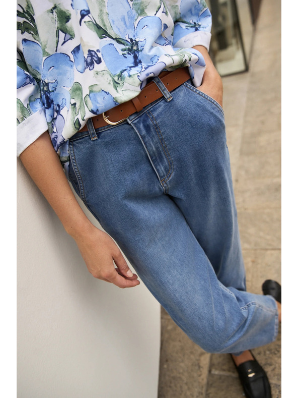 Moodo Modre jeans hlače z pasom Moodo