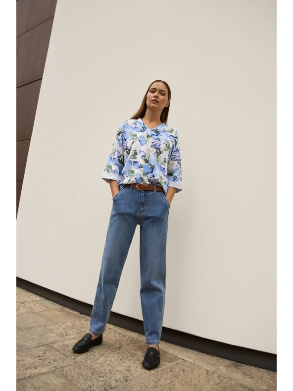 Moodo Modre jeans hlače z pasom Moodo