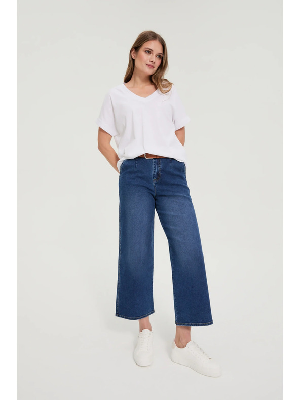 Moodo Modre jeans hlače z wide leg krojem Moodo