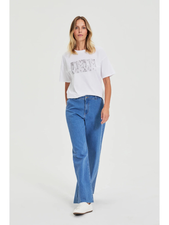Moodo Modre jeans hlače z wide leg krojem Moodo
