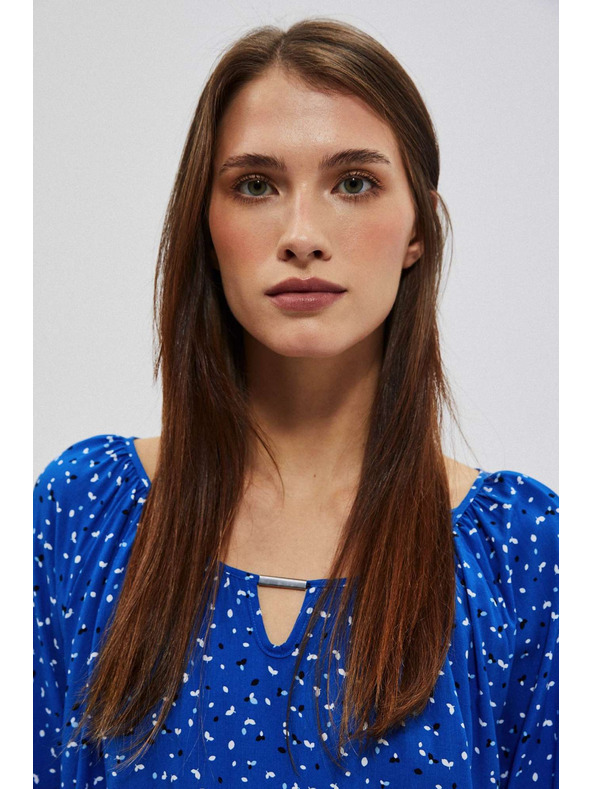 Moodo Vzorčasta srajca z čolnastim izrezom modra Moodo