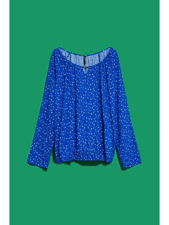 Moodo Vzorčasta srajca z čolnastim izrezom modra Moodo