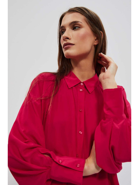 Moodo Rdeča srajca z nabranimi rokavi Moodo