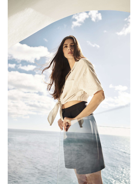 Moodo Lanena srajca z vezavo Moodo