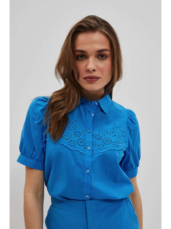 Moodo Azurna srajca z nabranimi rokavi Moodo